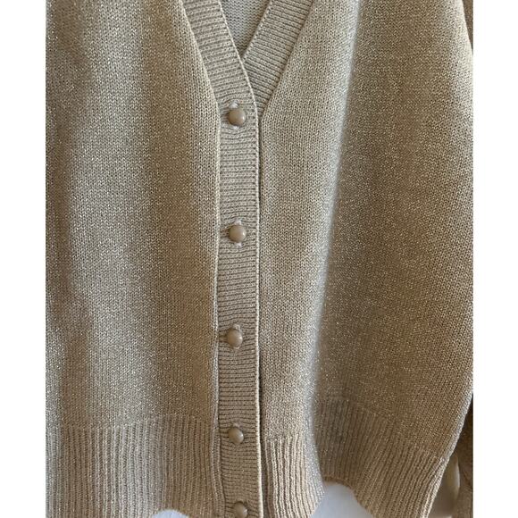 Vintage NEW Gold Shimmer Metallic V-Neck Cardigan Size M Made in USA - Picture 3 of 7